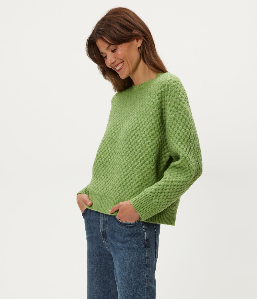 Sophia Honeycomb Stitch Sweater in SPEARMINT Green Side View #SPEARMINT