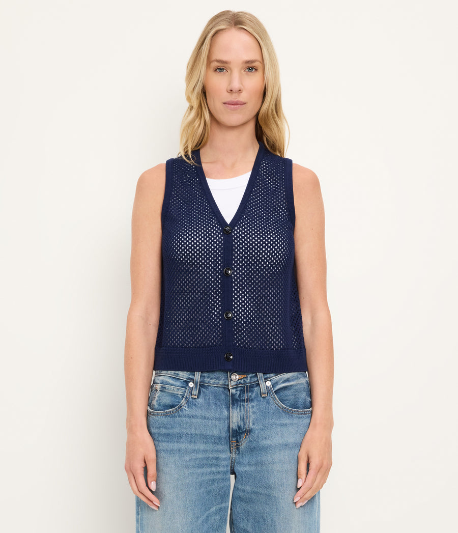 Leonie Mesh Stitch Vest in Nocturnal Blue Full Body View #NOCTURNAL
