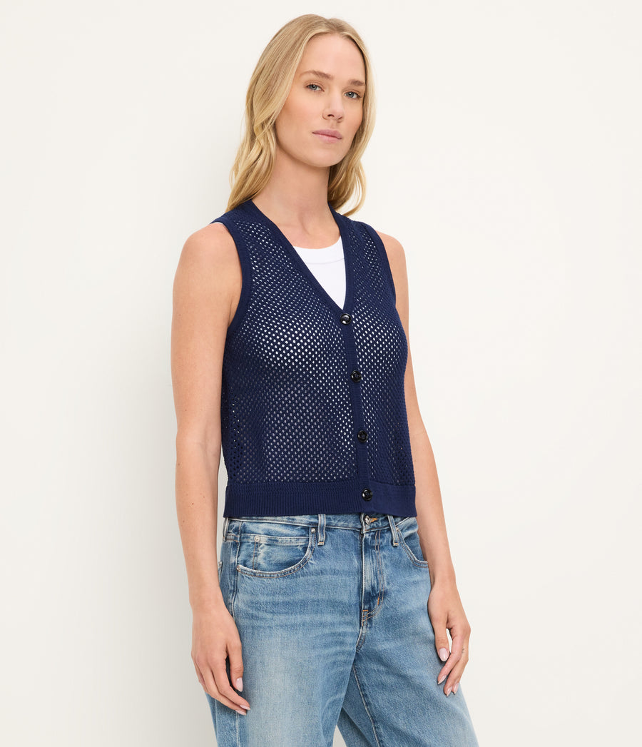 Leonie Mesh Stitch Vest in Nocturnal Blue Side View #NOCTURNAL