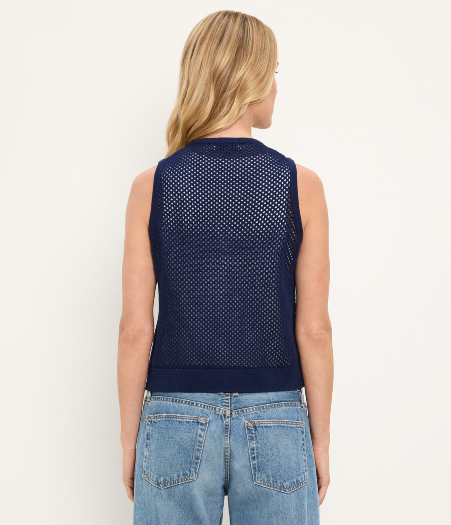 Leonie Mesh Stitch Vest in Nocturnal Blue Back View  #NOCTURNAL
