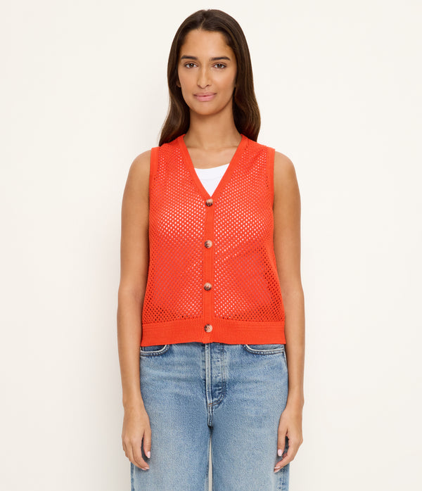 Leonie Mesh Stitch Vest in SAMBA RED Full Body View #SAMBA