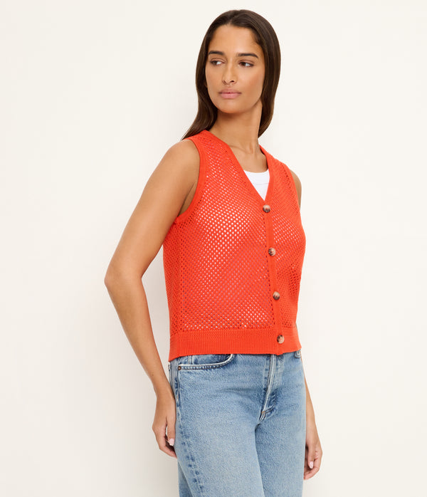 Leonie Mesh Stitch Vest in SAMBA RED Side View #SAMBA