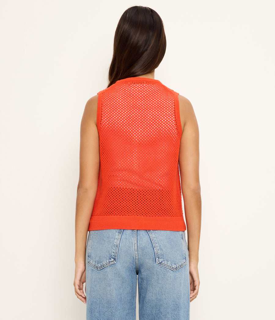 Leonie Mesh Stitch Vest in SAMBA RED Back View #SAMBA
