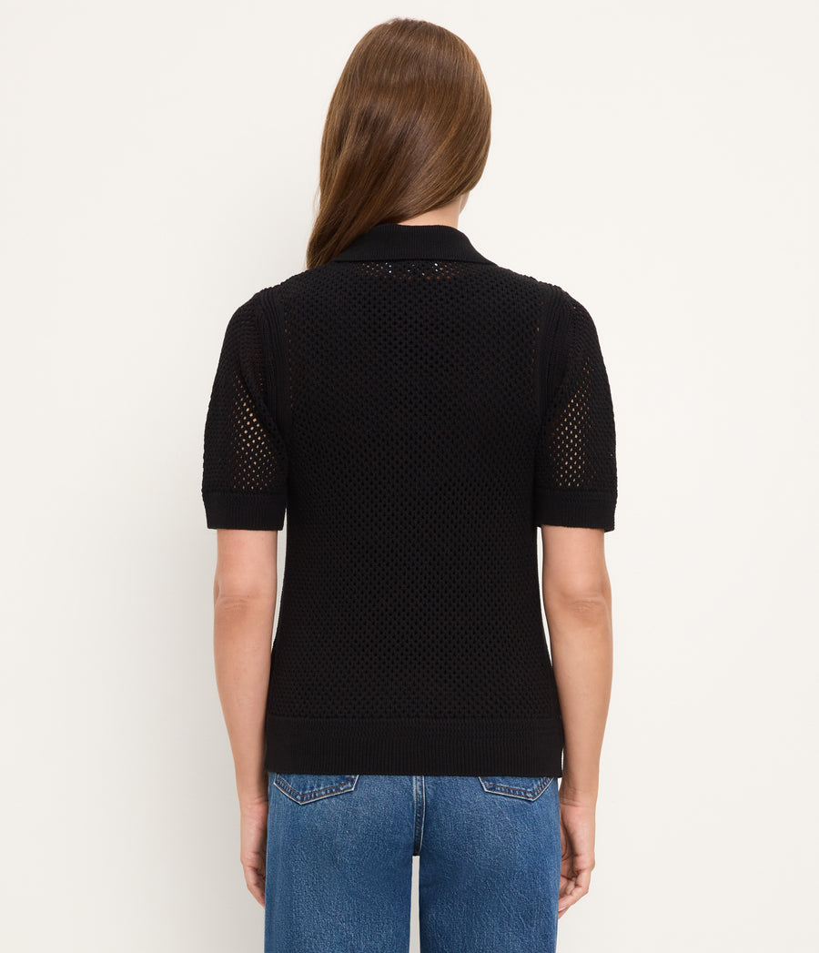 Perri Mesh Stitch Polo in Black Back View  #BLACK