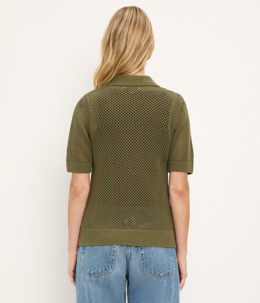 Perri Mesh Stitch Polo in TOPIARY GREEN Back View #TOPIARY