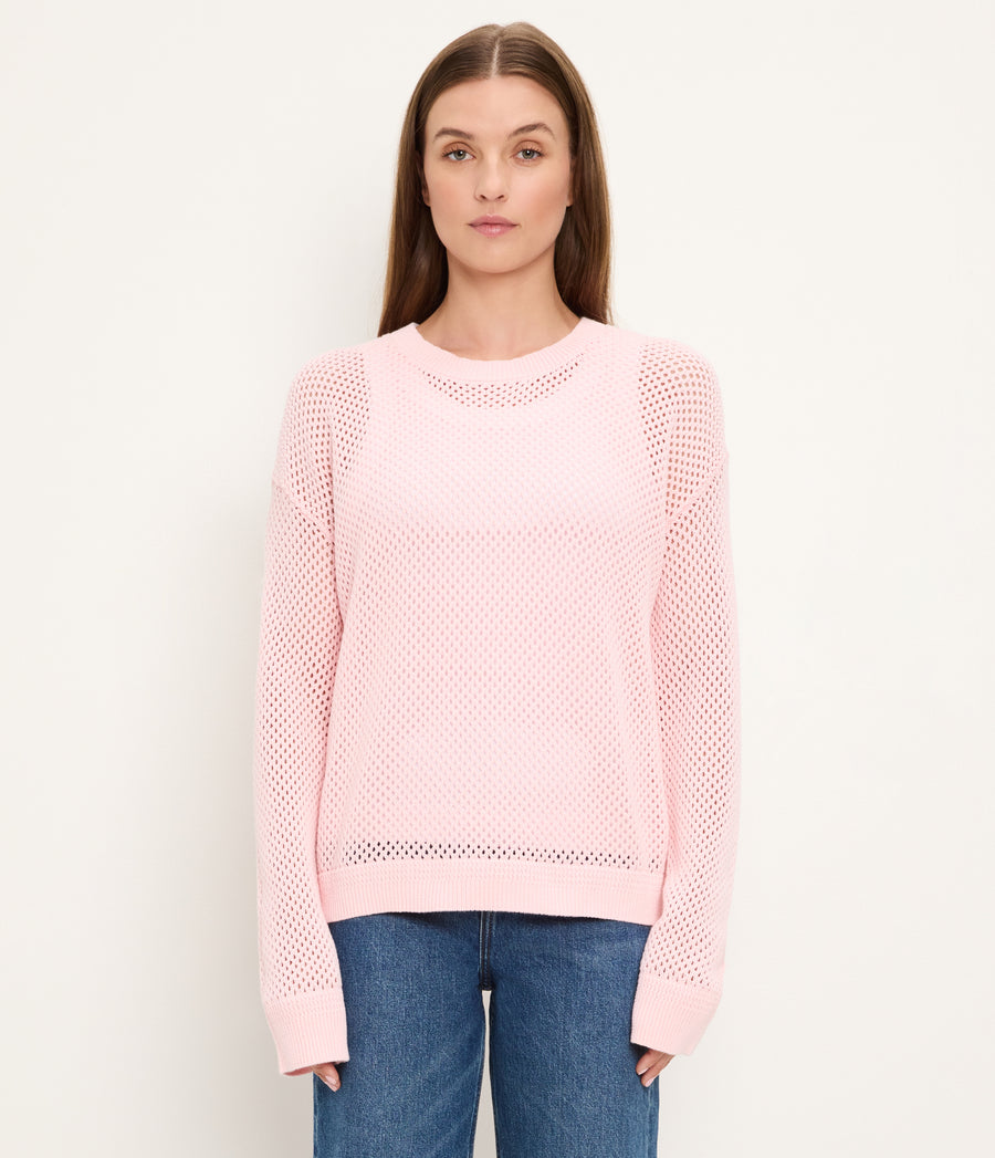 Sara Mesh Stitch Pullover in BLUSH Pink Full Body View #BLUSH