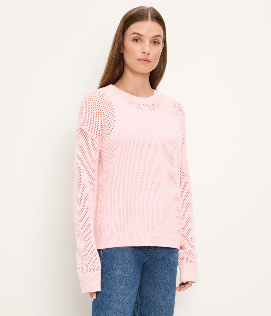 Sara Mesh Stitch Pullover in BLUSH Pink Side View #BLUSH