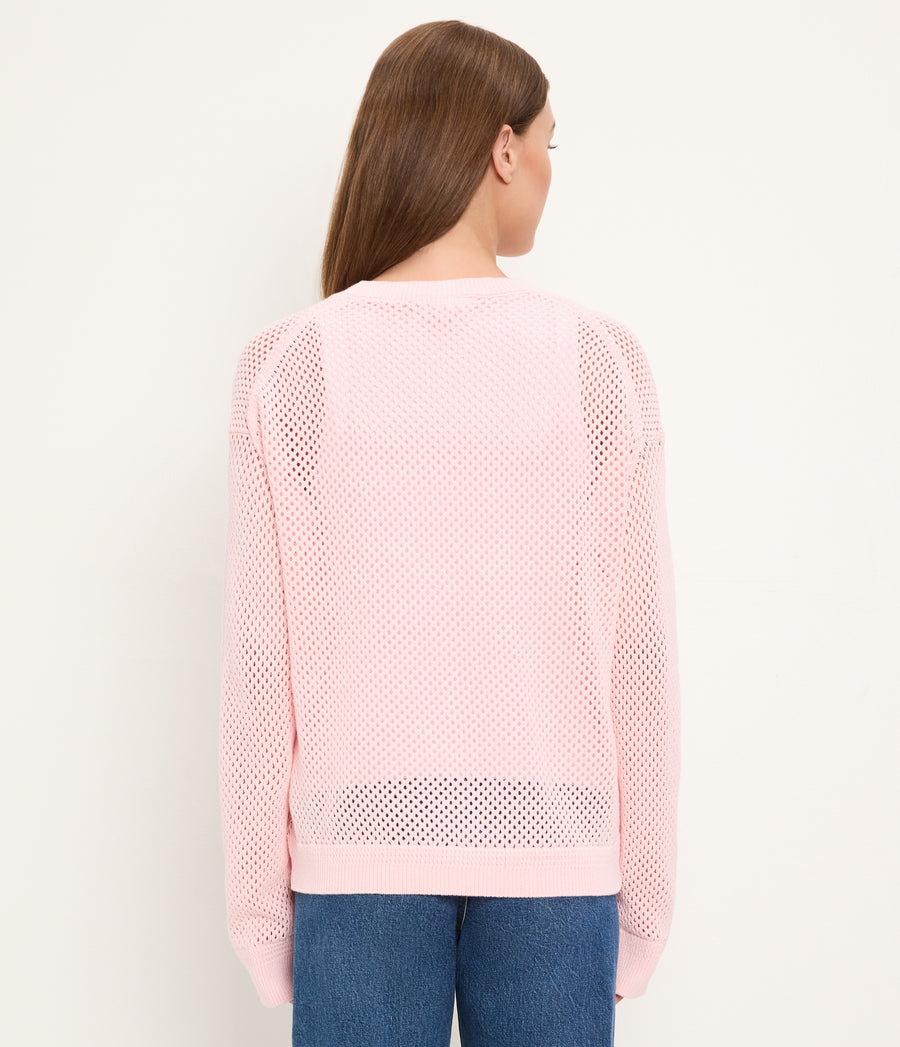 Sara Mesh Stitch Pullover in BLUSH Pink Back View #BLUSH