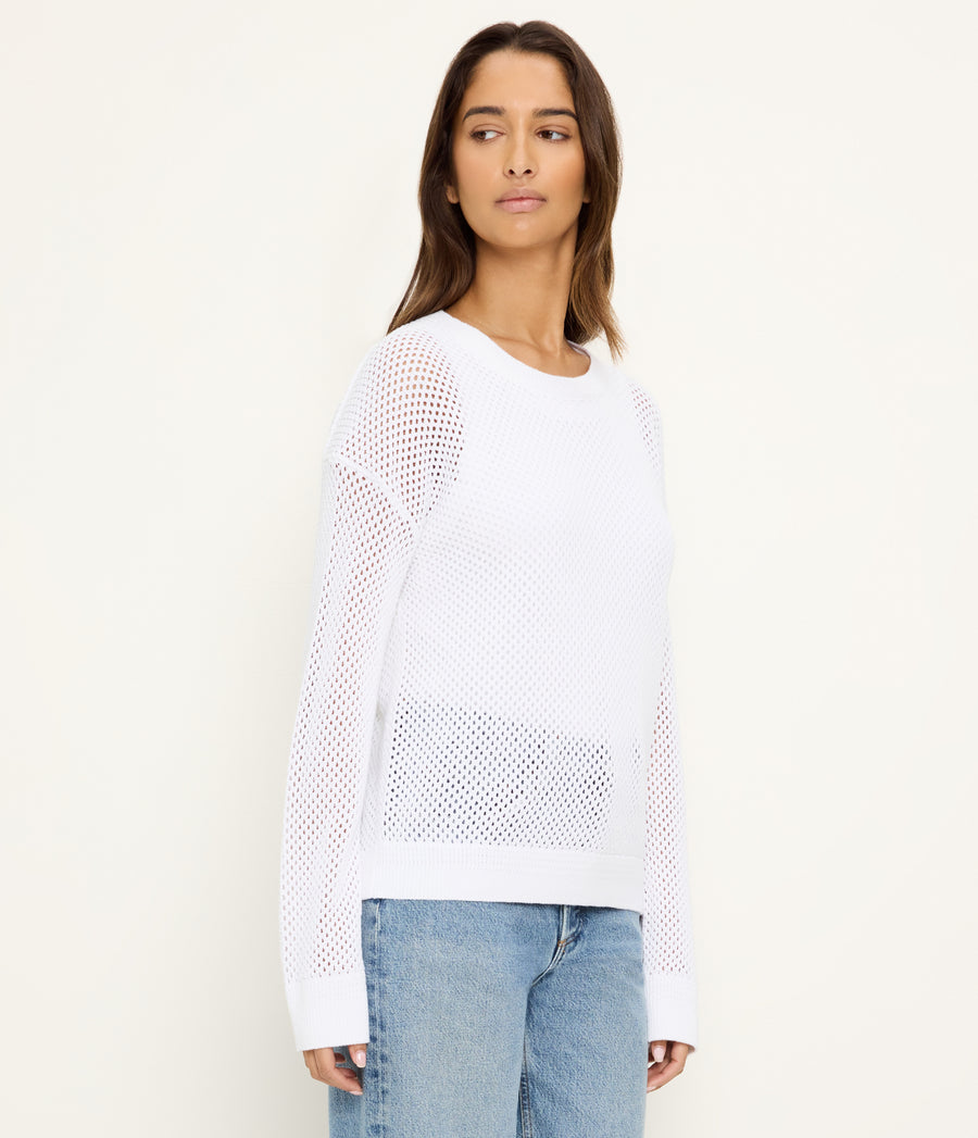 Sara Mesh Stitch Pullover in White Side View #WHITE