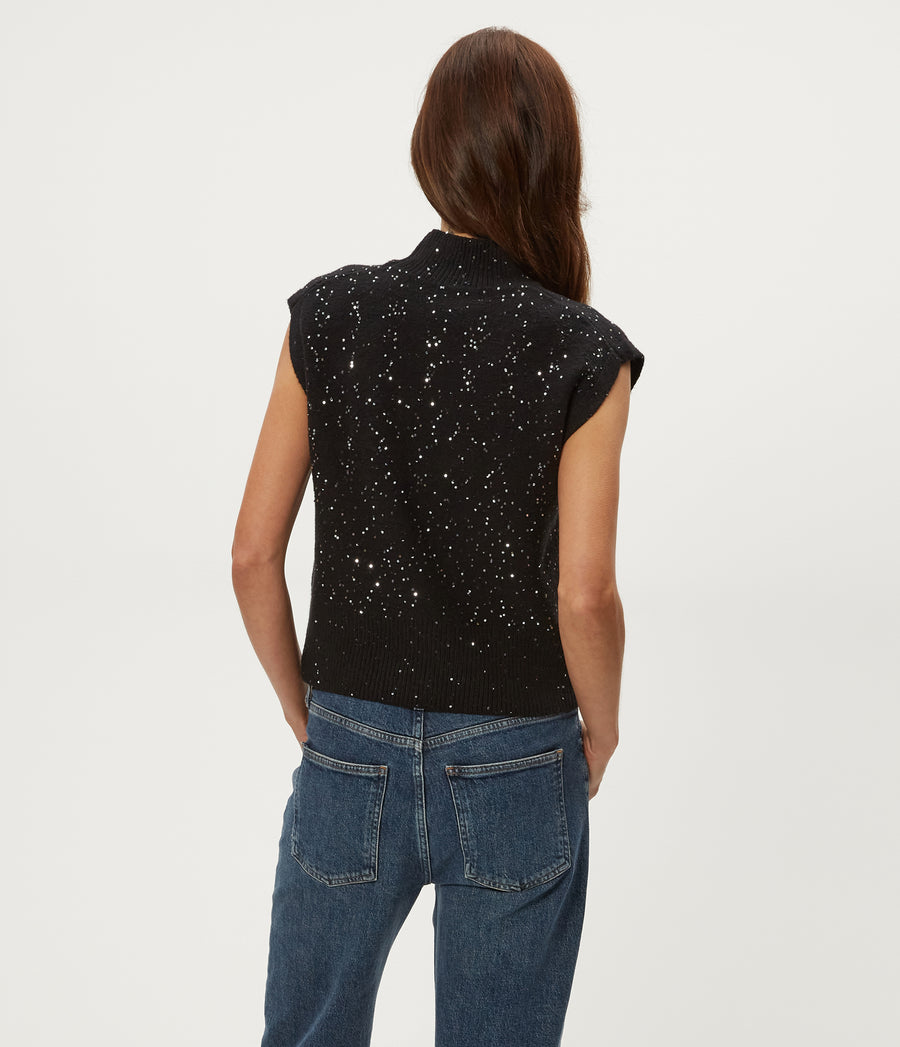 Raina Mock Neck Sweater in Black Back View #BLACK