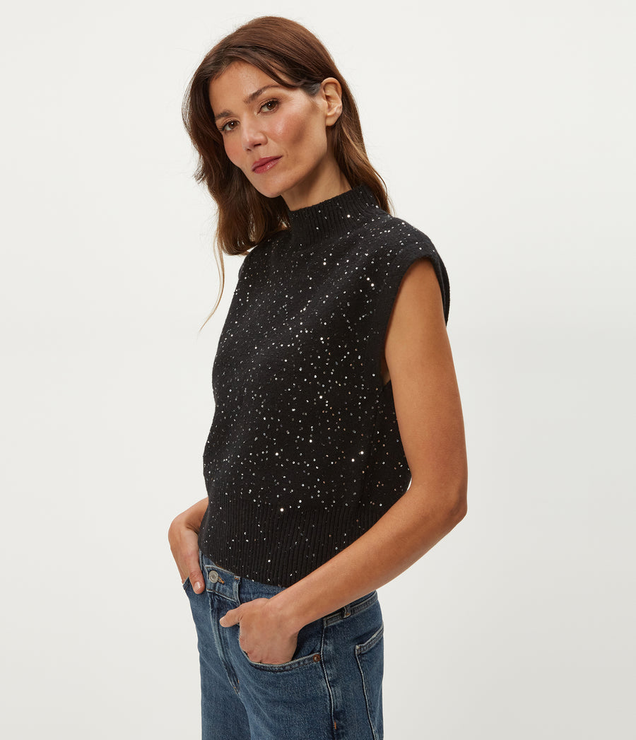 Raina Mock Neck Sweater in Black Side View #BLACK