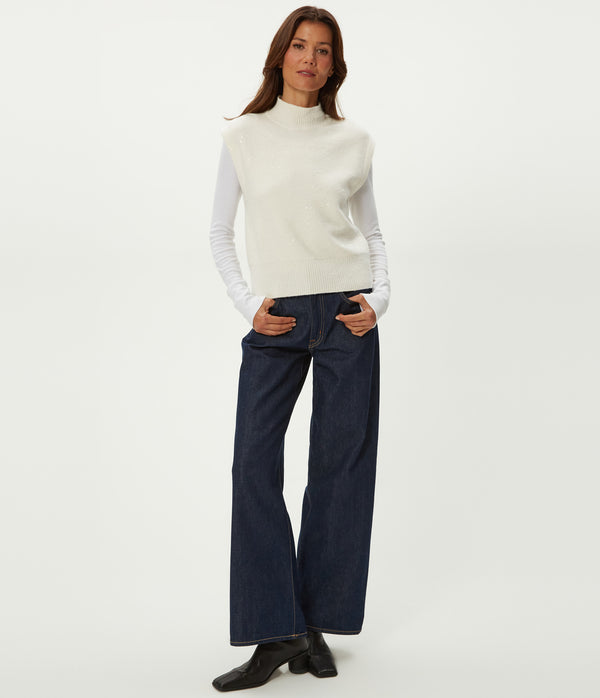 Raina Mock Neck Sweater in Ivory White Full Body View #IVORY