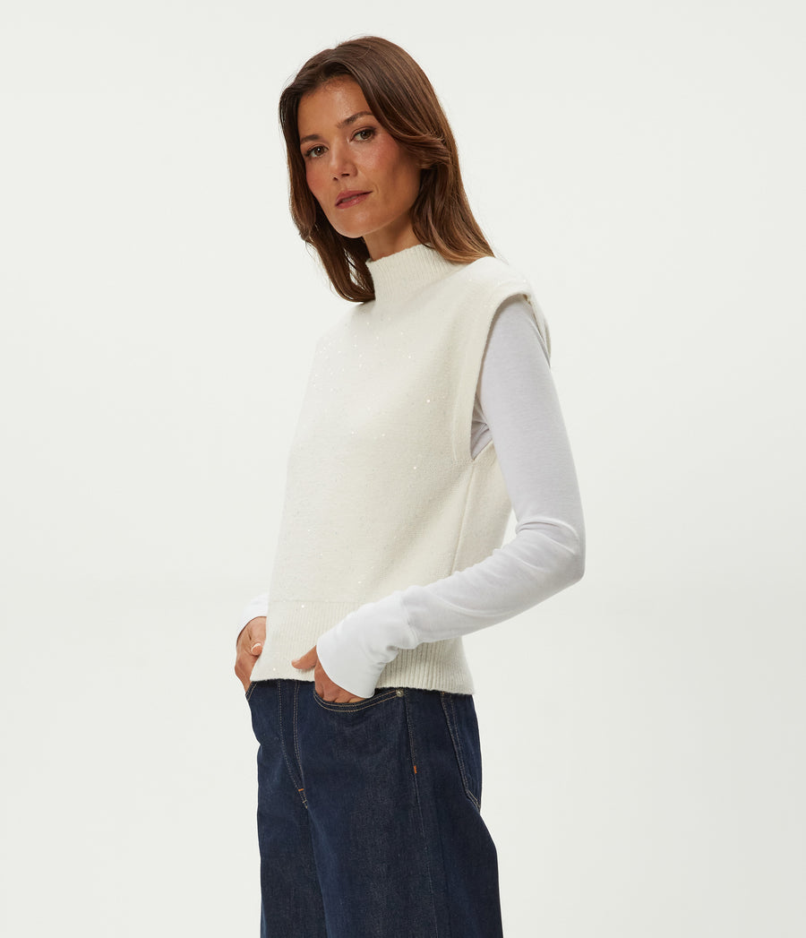 Raina Mock Neck Sweater in Ivory White Side View #IVORY