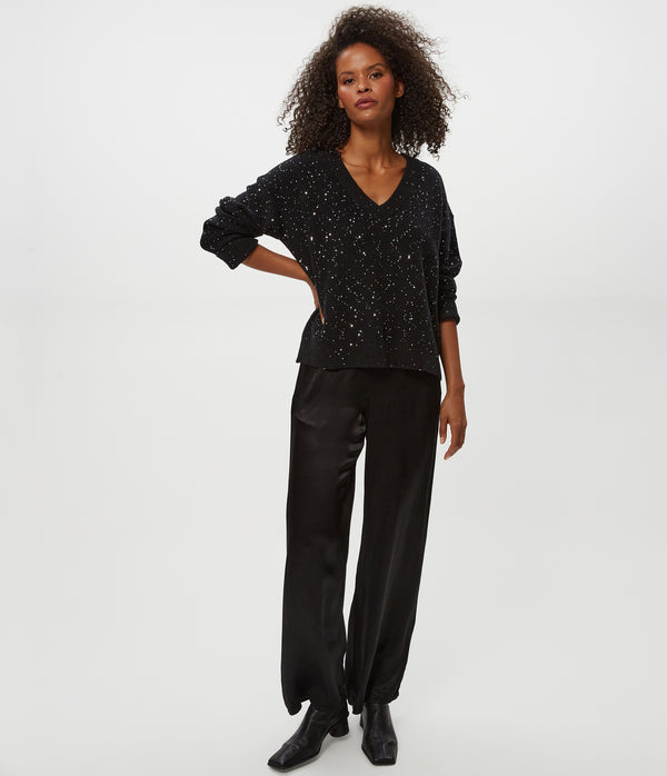 Francis V-Neck Sweater in Black Full Body View #BLACK