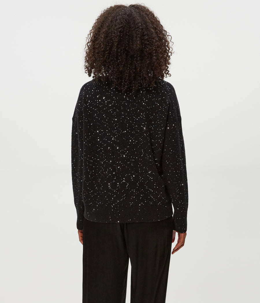 Francis V-Neck Sweater in Black Back View #BLACK