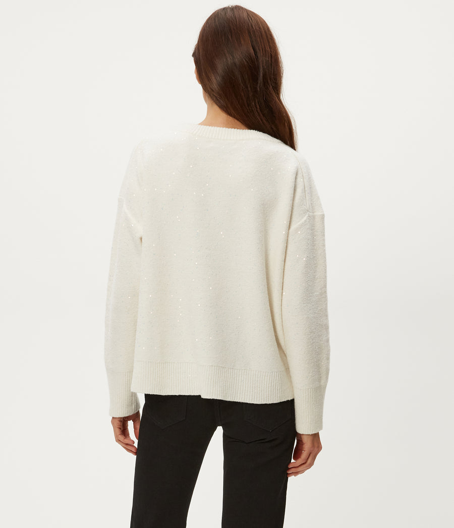 Francis V-Neck Sweater in Ivory White Back View #IVORY