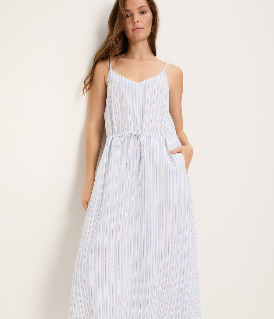 Wynna Linen Striped Dress INDIGO STRIPE / XL #INDIGO STRIPE