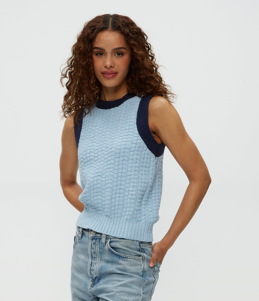 Sia Sleeveless Sweater in Fountain Blue Side View #FOUNTAIN