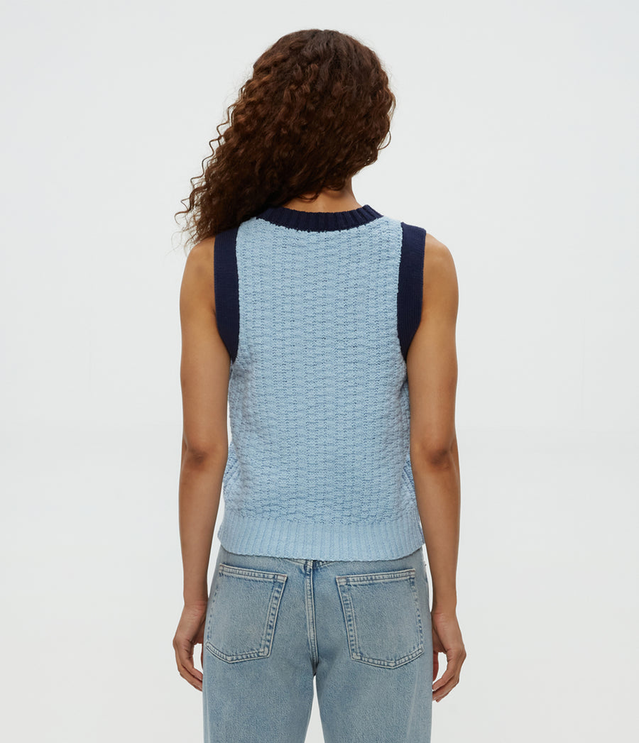Sia Sleeveless Sweater in Fountain Blue Back View #FOUNTAIN