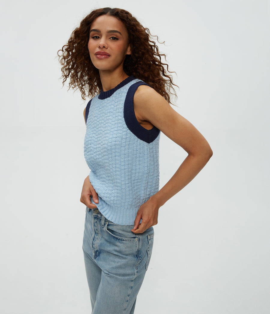 Sia Sleeveless Sweater in Fountain Blue Unknown View #FOUNTAIN