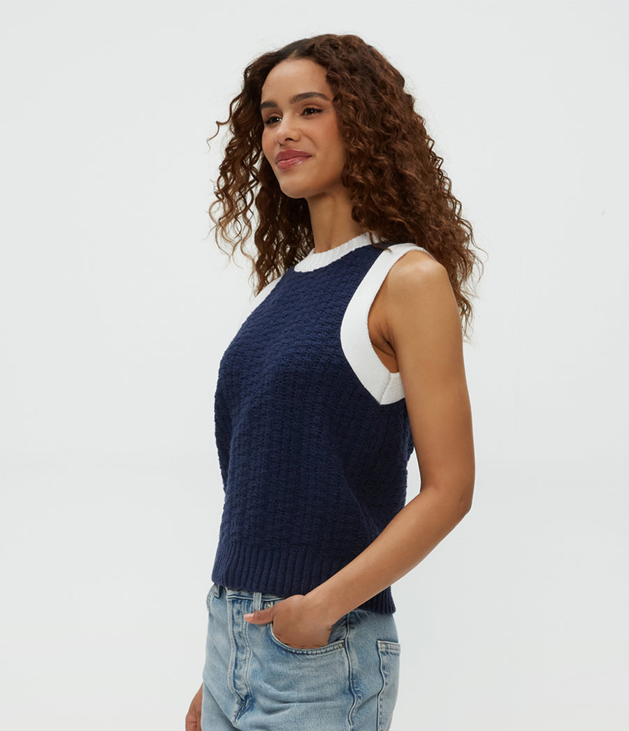 Sia Sleeveless Sweater in Nocturnal Blue Side View #NOCTURNAL