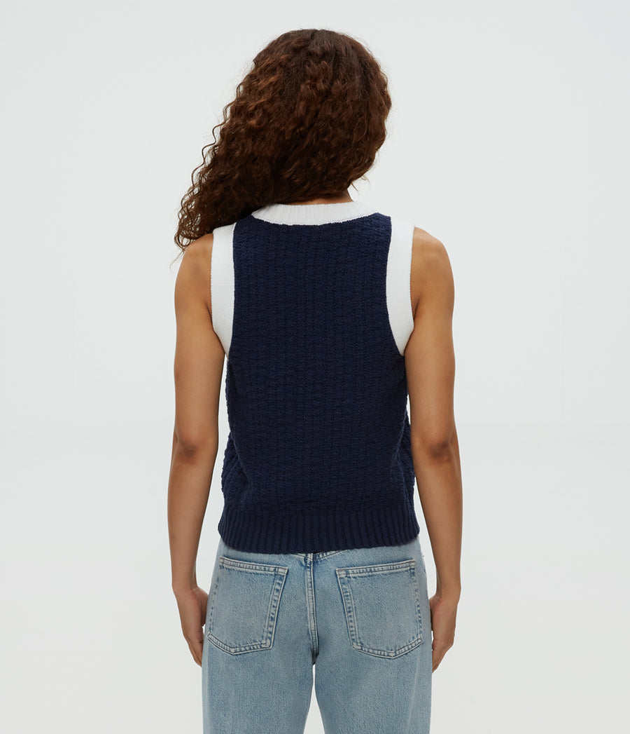 Sia Sleeveless Sweater in Nocturnal Blue Back View #NOCTURNAL