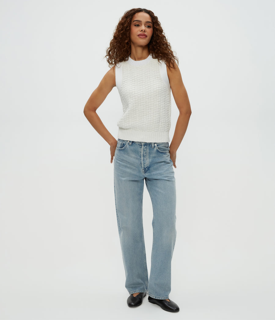 Sia Sleeveless Sweater in White  Full Body View #WHITE