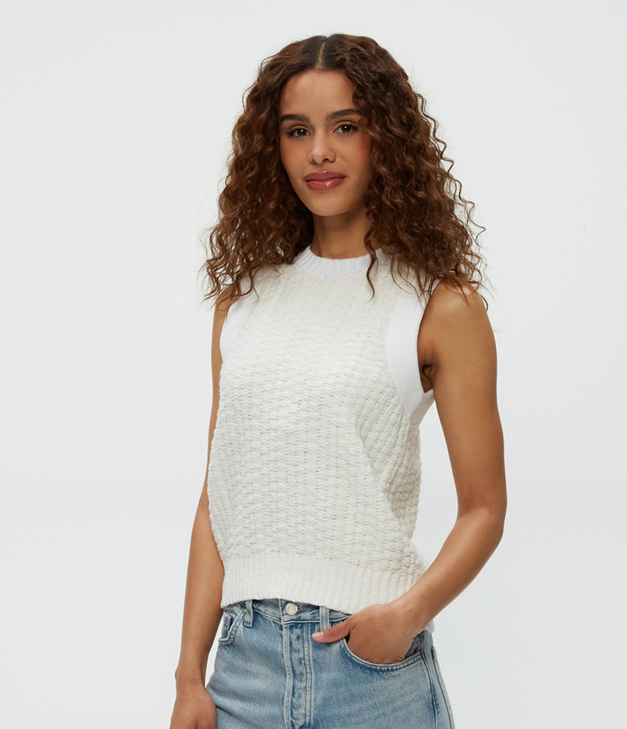 Sia Sleeveless Sweater in White  Side View #WHITE