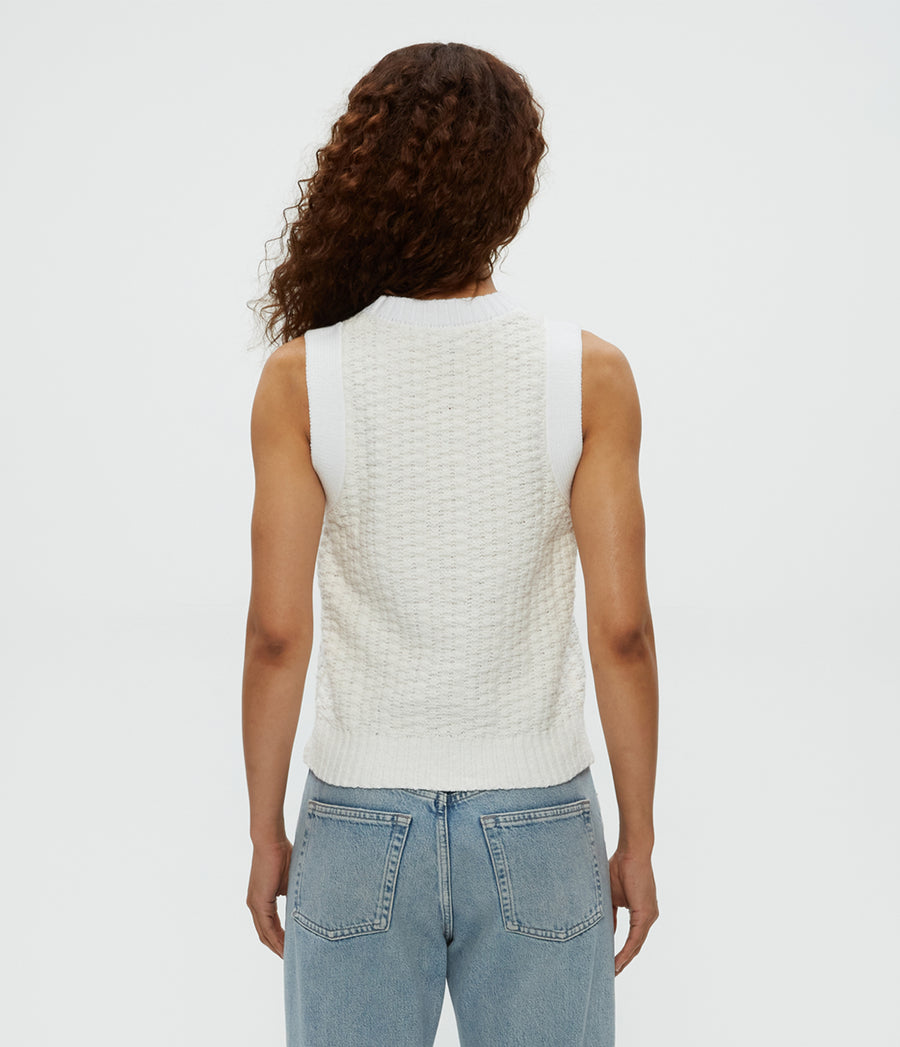 Sia Sleeveless Sweater in White  Back View #WHITE
