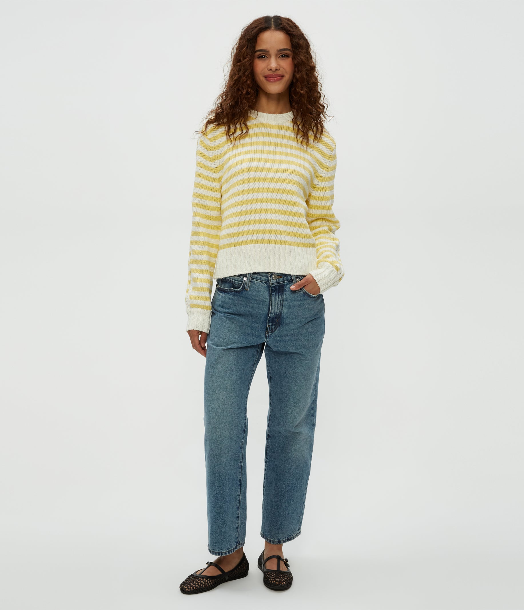 (取寄) マイケル スターズ レディース メルル ストライプド クルー ネック セーター Michael Stars women Merle Striped Crew Neck Sweater Lemonade Paige Crewneck Ribbed Top