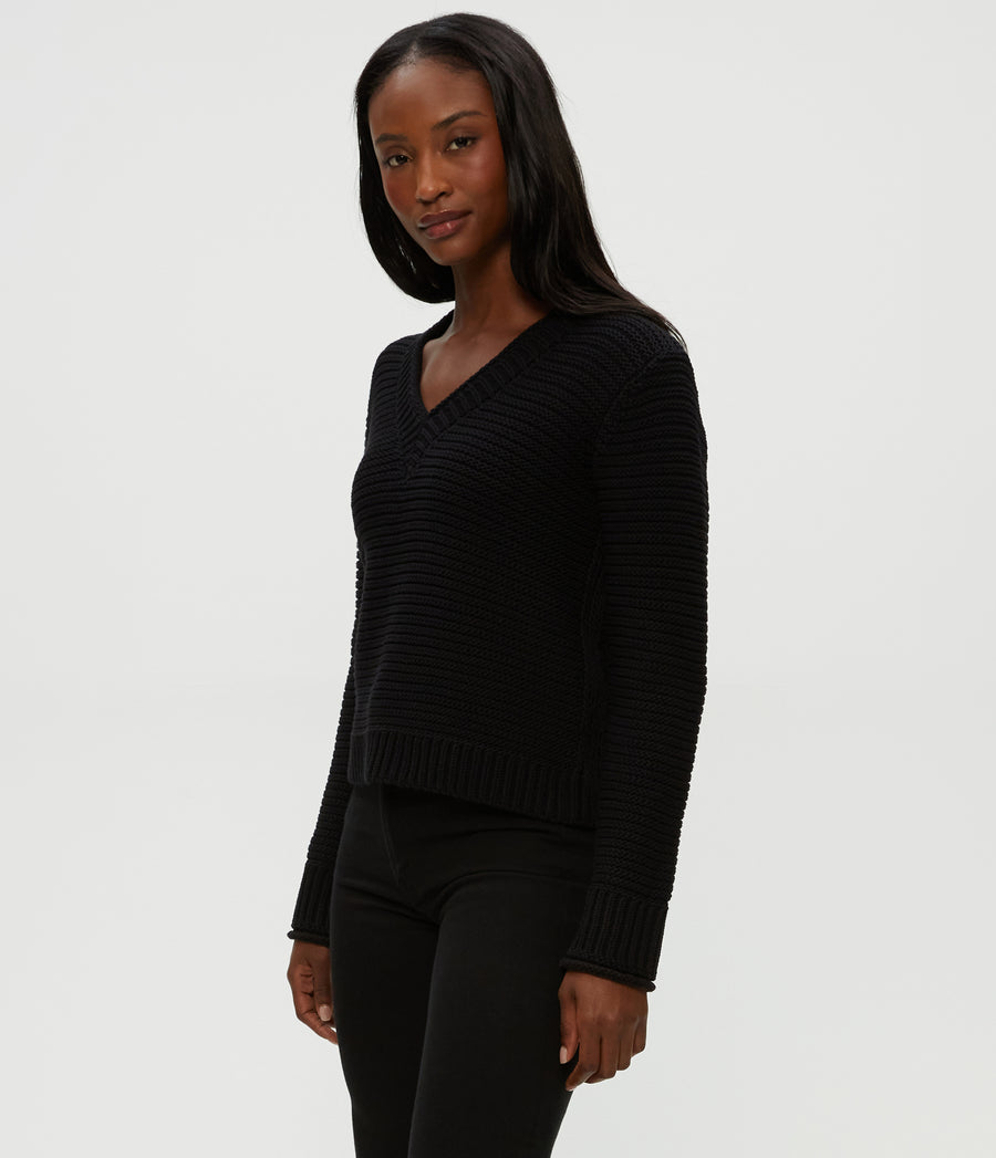 Linda V-Neck Pullover in Black Side View #BLACK
