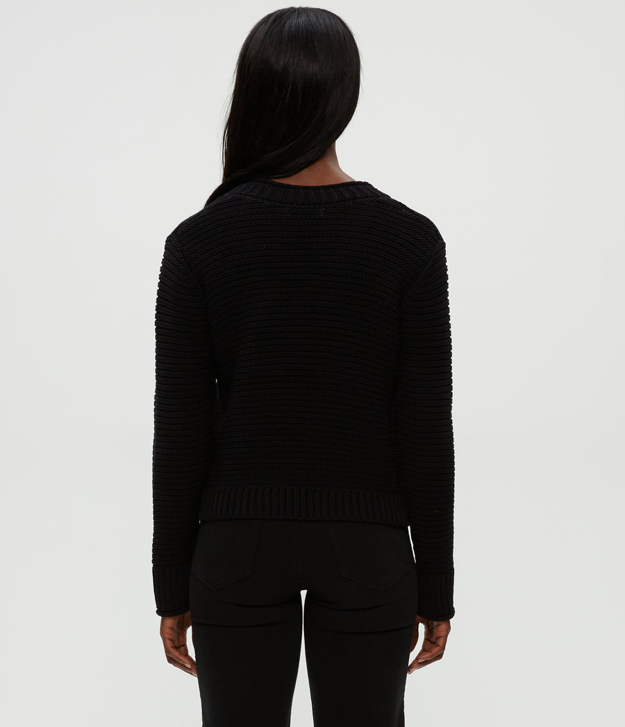 Linda V-Neck Pullover in Black Back View #BLACK