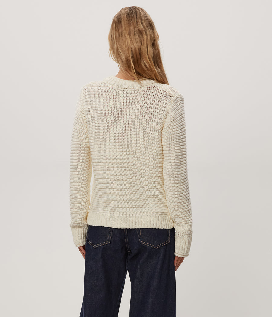 Linda V-Neck Pullover in Ivory White Back View #IVORY