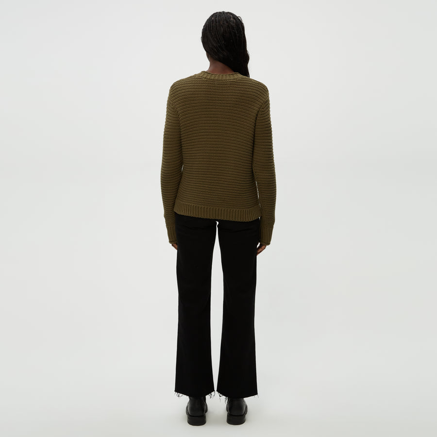 Linda V-Neck Pullover in Olive Green Back View #OLIVE