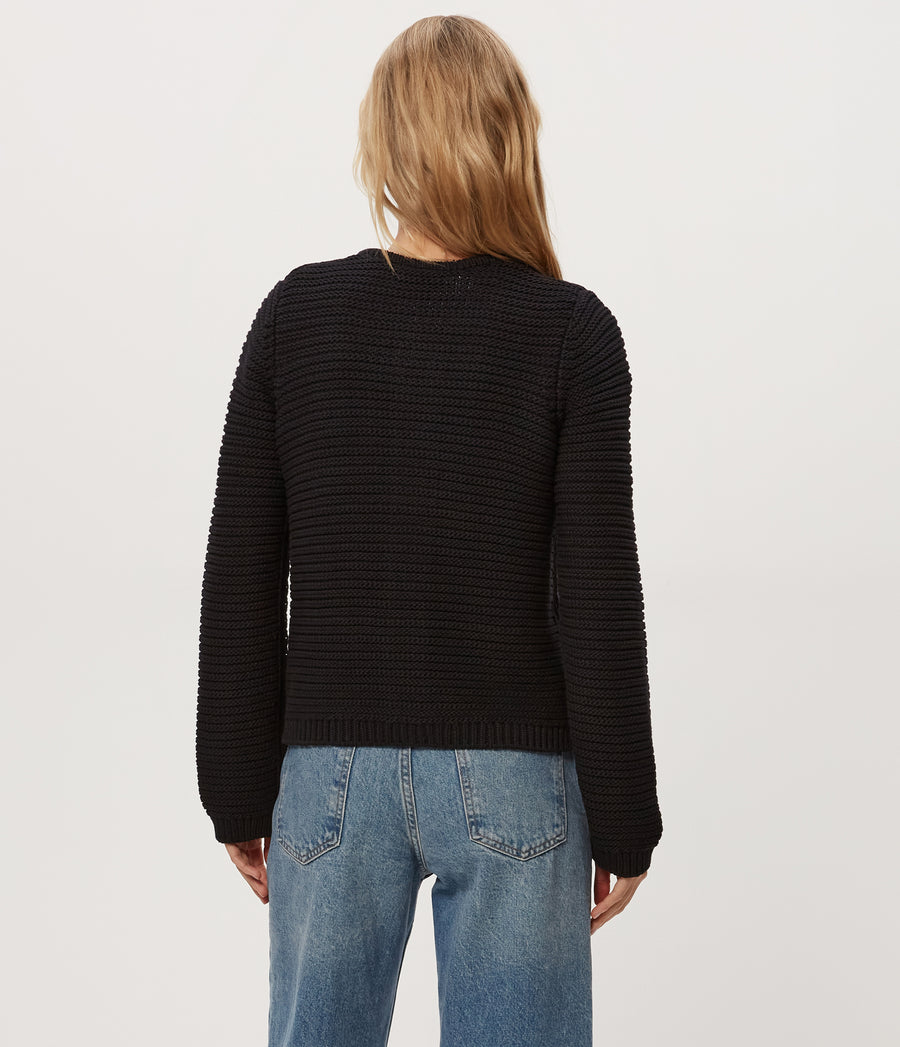 Kaden Crewneck Cardigan in Black Back View #BLACK