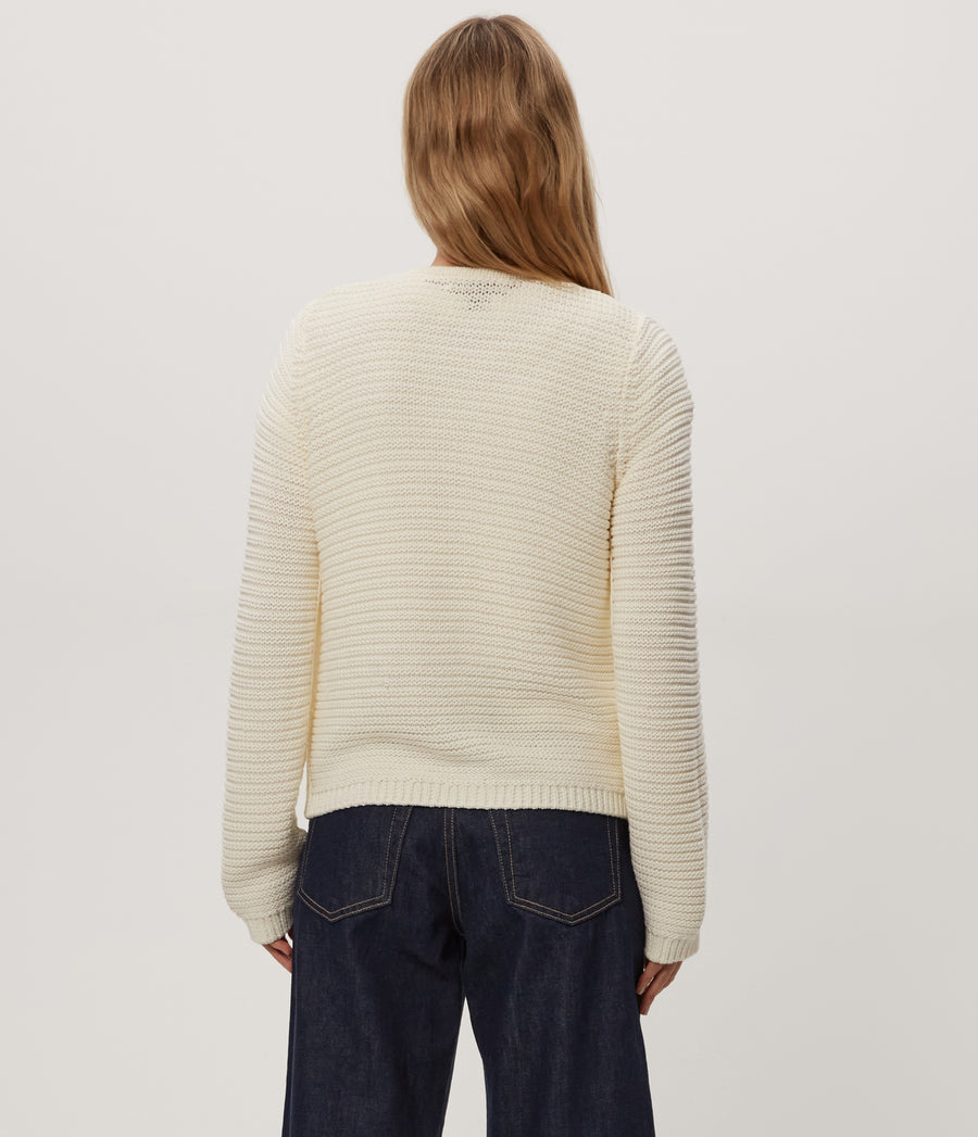 Kaden Crewneck Cardigan in Ivory White Back View #IVORY