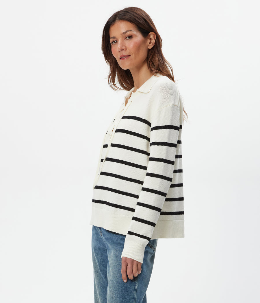 Adrienne Striped Pullover in IVORY Striped BLACK Side View #IVORY BLACK STRIPE