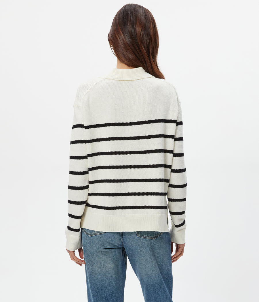 Adrienne Striped Pullover in IVORY Striped BLACK Back View #IVORY BLACK STRIPE