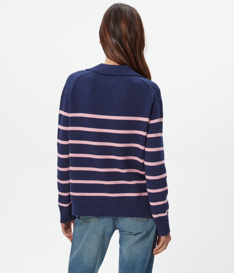 Adrienne Striped Pullover in Nocturnal Blue Striped DRAGONFRUIT PINK Back View #NOCTURNAL STRIPE