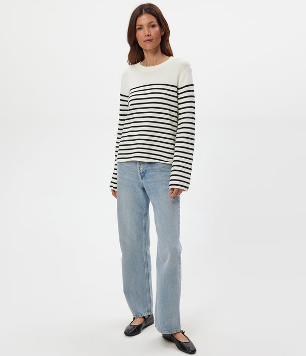 Mikaela Striped Pullover in IVORY Striped BLACK Full Body View #IVORY BLACK STRIPE