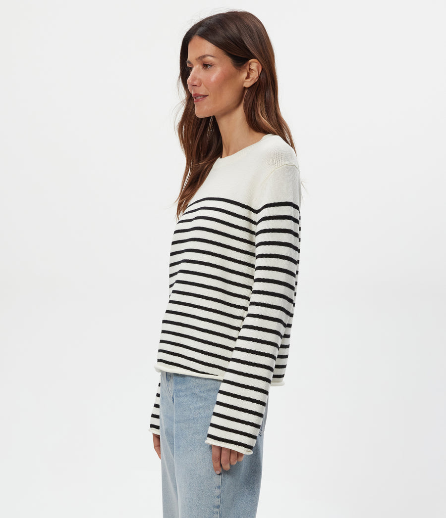 Mikaela Striped Pullover in IVORY Striped BLACK Side View #IVORY BLACK STRIPE