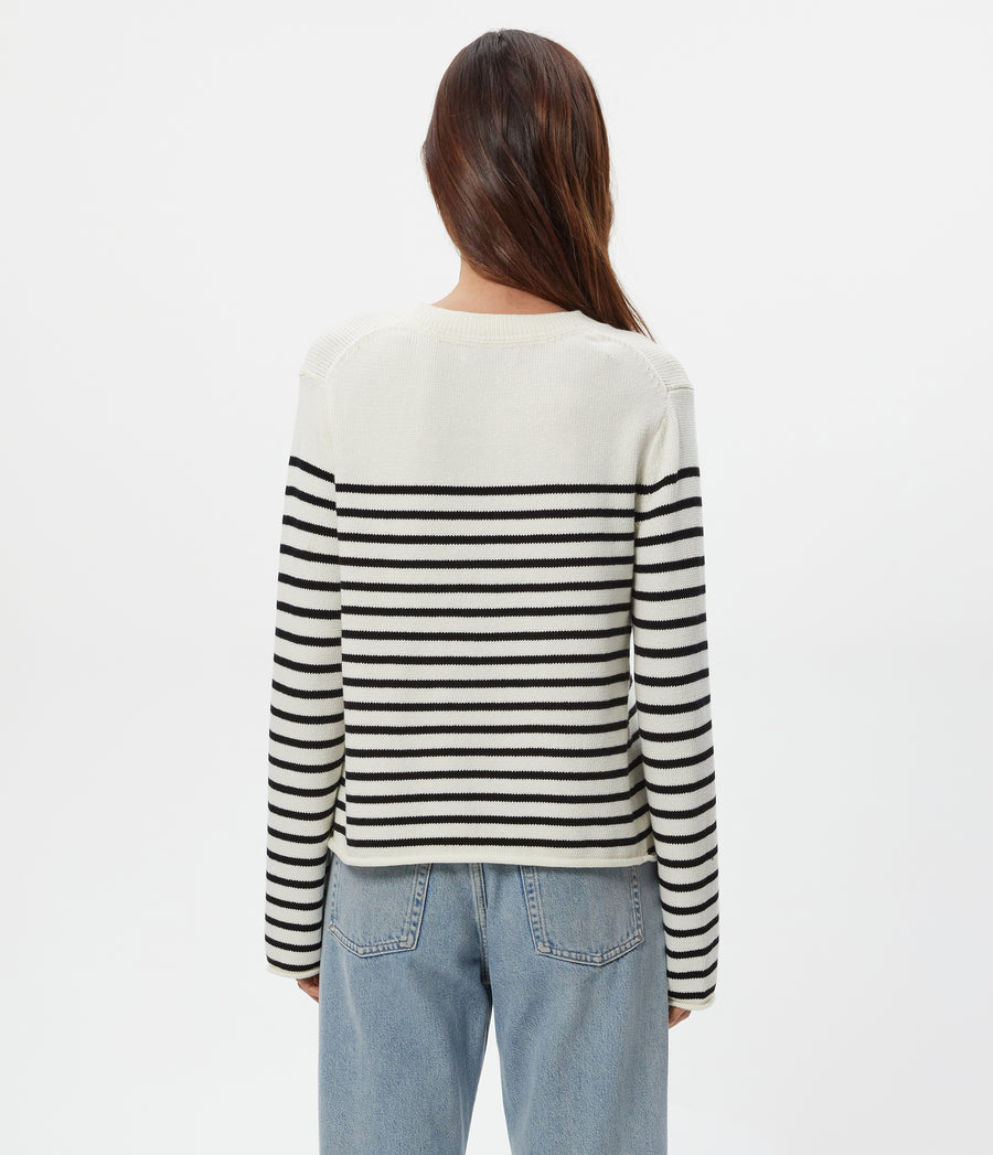 Mikaela Striped Pullover in IVORY Striped BLACK Back View #IVORY BLACK STRIPE

