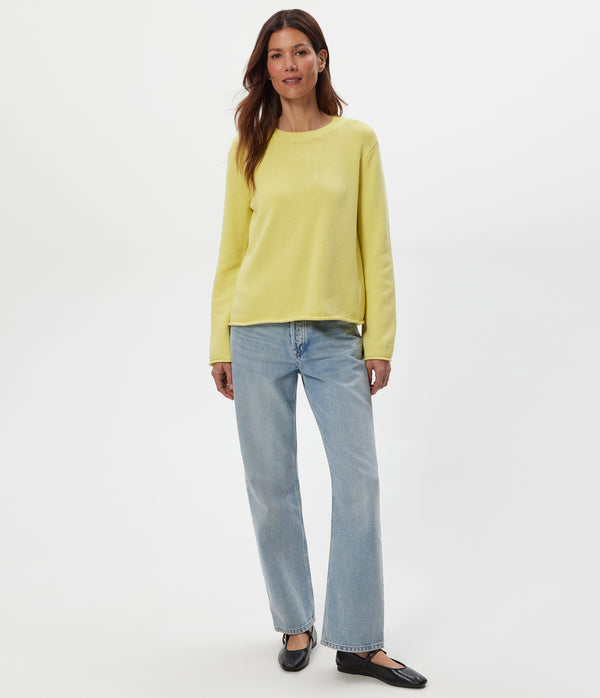 Mikaela Relaxed Pullover in BUTTERCUP Yellow Full Body View #BUTTERCUP