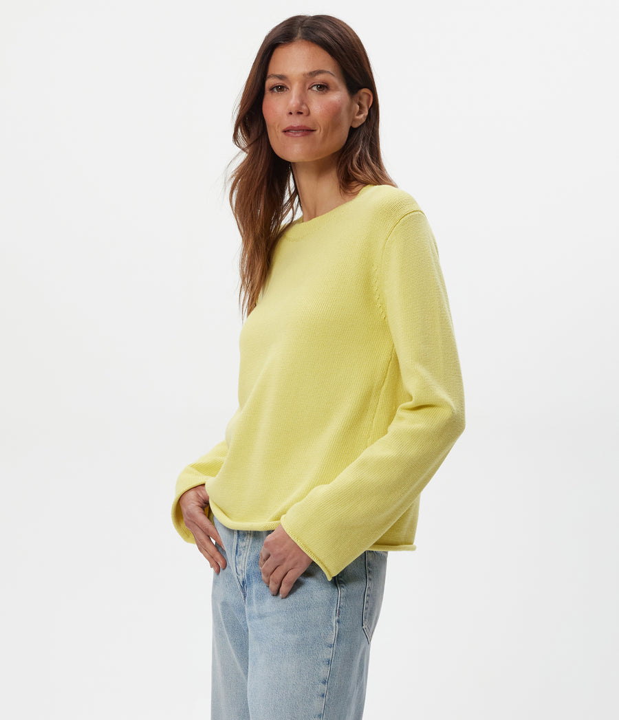 Mikaela Relaxed Pullover in BUTTERCUP Yellow Side View #BUTTERCUP
