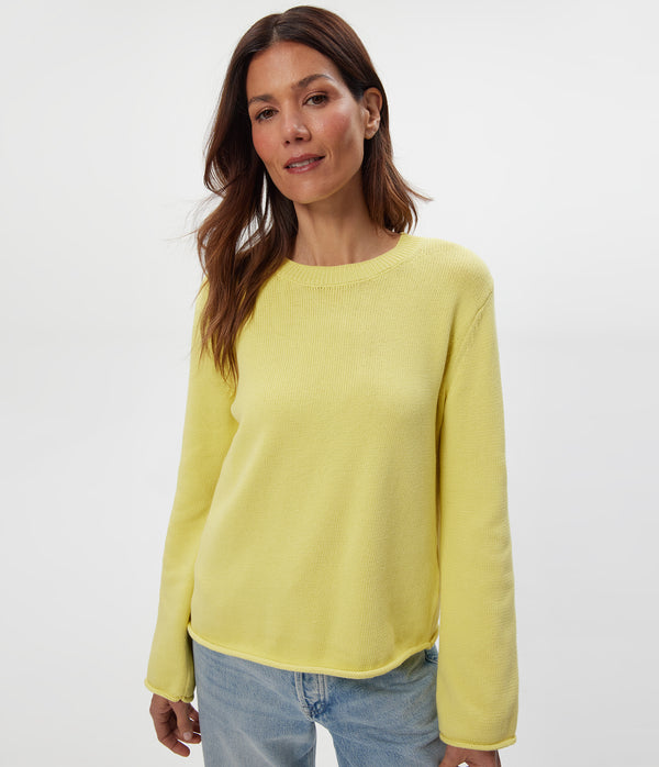 Mikaela Relaxed Pullover in BUTTERCUP Yellow Close Up View #BUTTERCUP