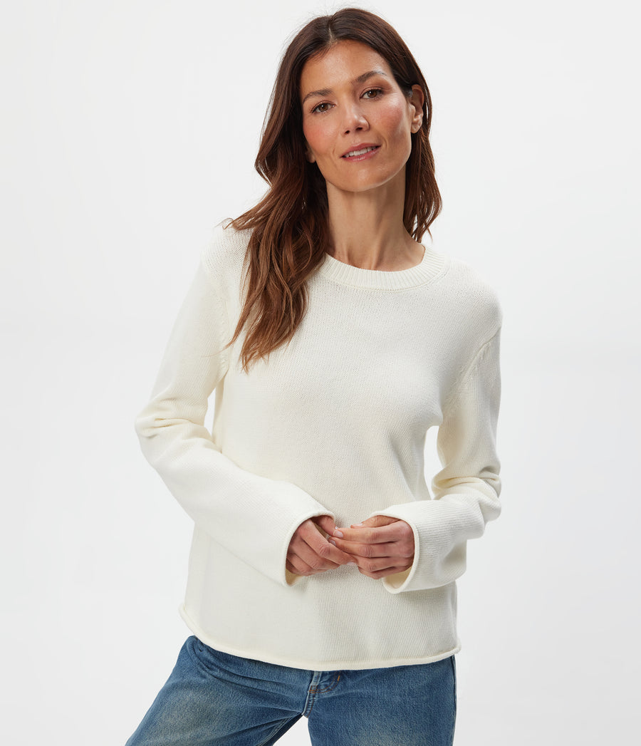 Mikaela Relaxed Pullover in Chalk White Close Up View #CHALK