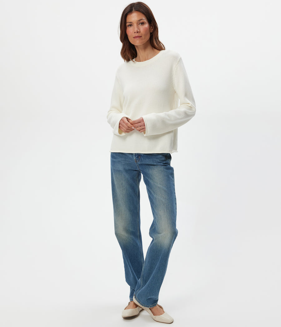Mikaela Relaxed Pullover in Chalk White Full Body View #CHALK