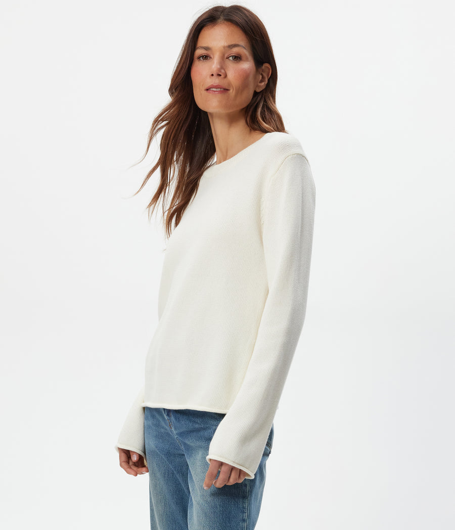 Mikaela Relaxed Pullover in Chalk White Side View #CHALK
