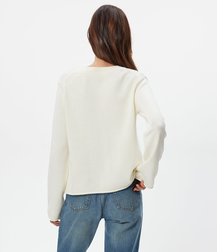 Mikaela Relaxed Pullover in Chalk White Back View #CHALK