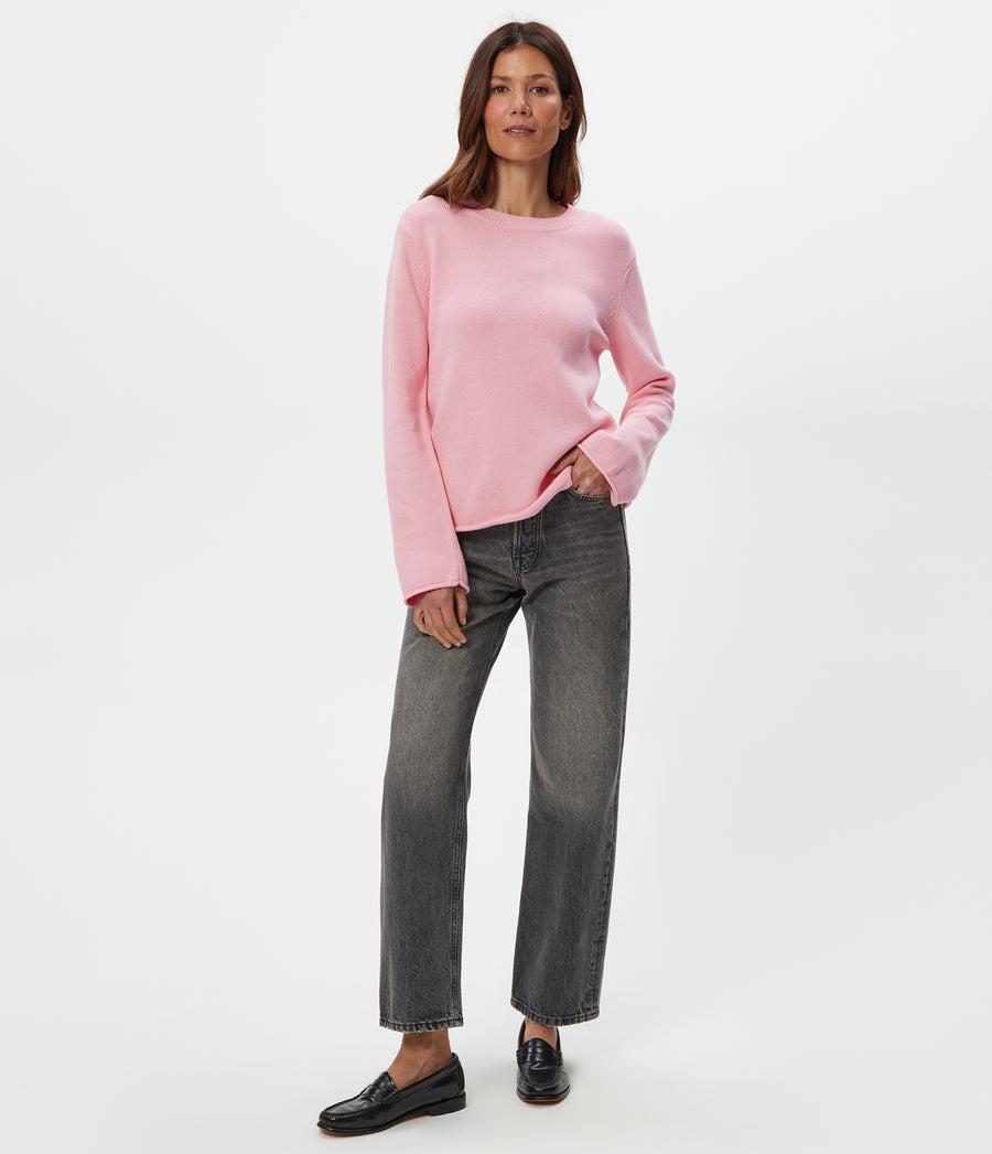 Mikaela Relaxed Pullover in DRAGONFRUIT Pink Full Body View #DRAGONFRUIT